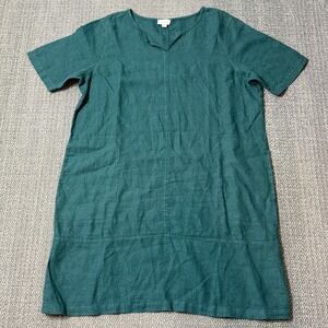 Pure J Jill Garment Dyed Linen Shift Dress Green Pockets Large Lagenlook Minimal